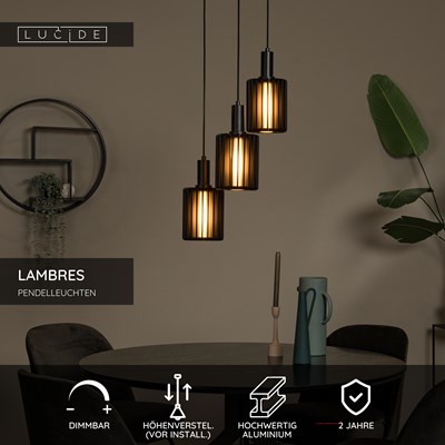 Lucide LAMBRES - Pendelleuchten - 3xE27 - Schwarz